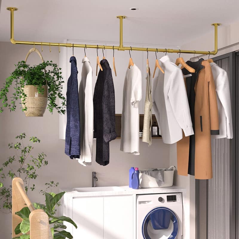 Heavy Duty Clothes Rack Wall Mounted Hanging Garment Rack Gold Metal