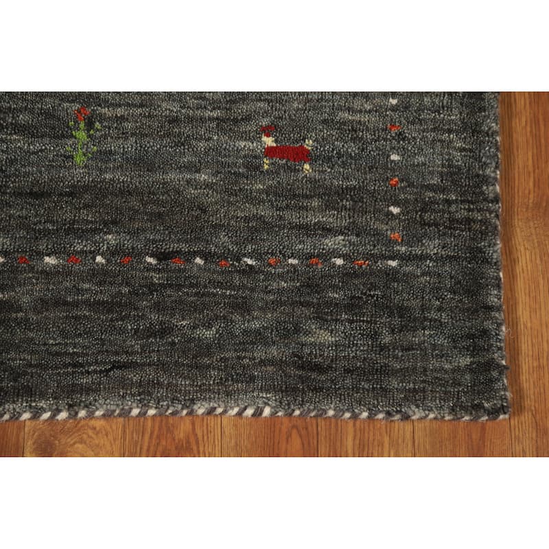 Charcoal Gabbeh Indian Rug Handmade Modern Wool Carpet - 2'7" x 5'7"