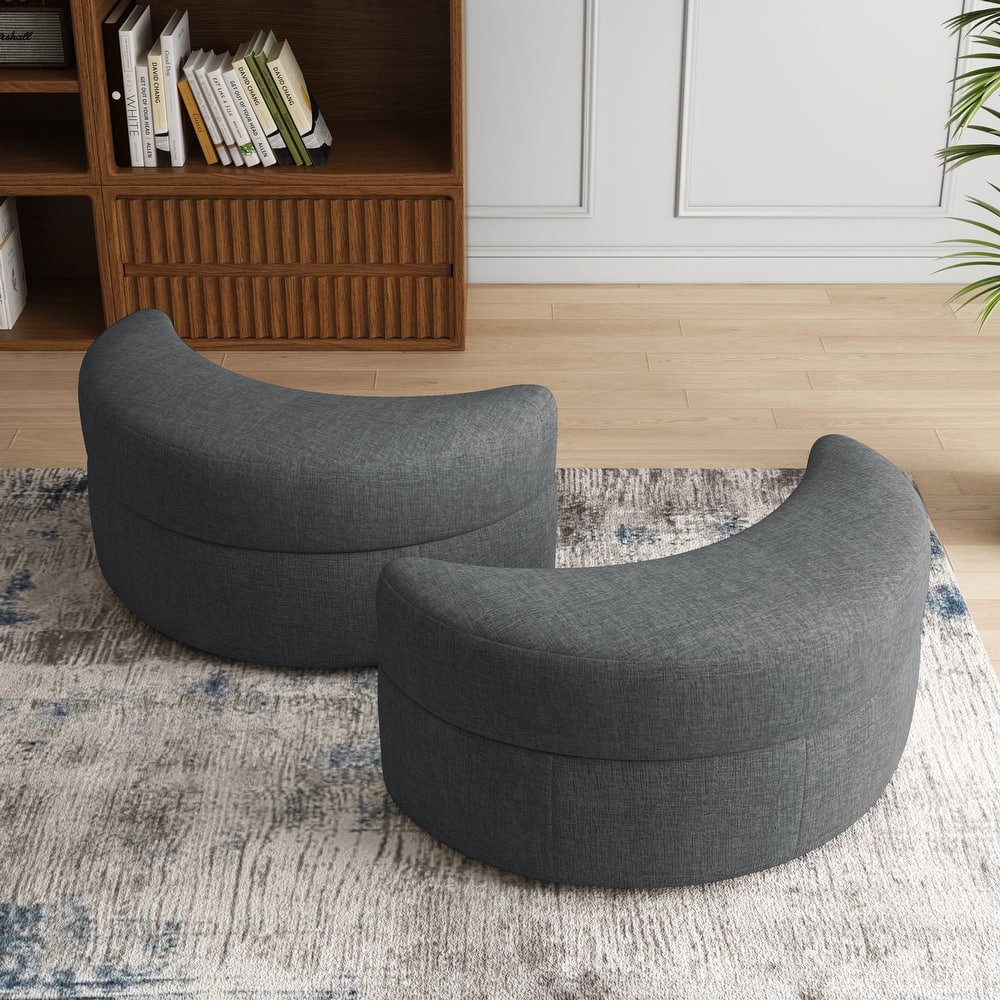 Moon Crescent Chenille Boucle Upholstered Ottoman Set of 2