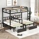 preview thumbnail 1 of 10, Black Full XL over Twin Size Metal Triple Bunk Bed with Drawers, Multi-functional Metal Frame Bed, Bed Head with Shelving Black
