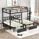 preview thumbnail 3 of 10, Full XL Over Twin & Twin Triple Bunk Bed With Drawers, Multi-Functional Metal Frame Bed With Desks and Shelves