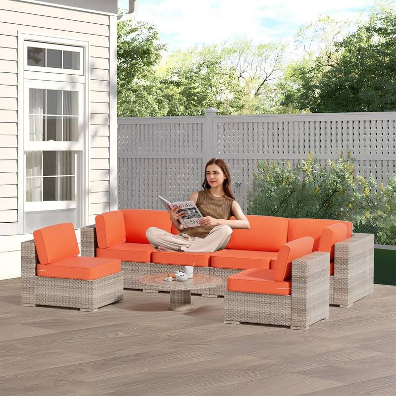 14-Piece Patio Furniture Sofa Cushions, 6-Seater Outdoor Cushion Set (Only Include Cusions，Not Sofa） - 25.6*25.6*4in