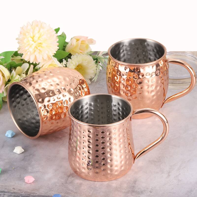 Copper Mugs 530ml/19 OZ Hammered Cocktail Mugs, 1Pcs Rose Gold - Rose Gold