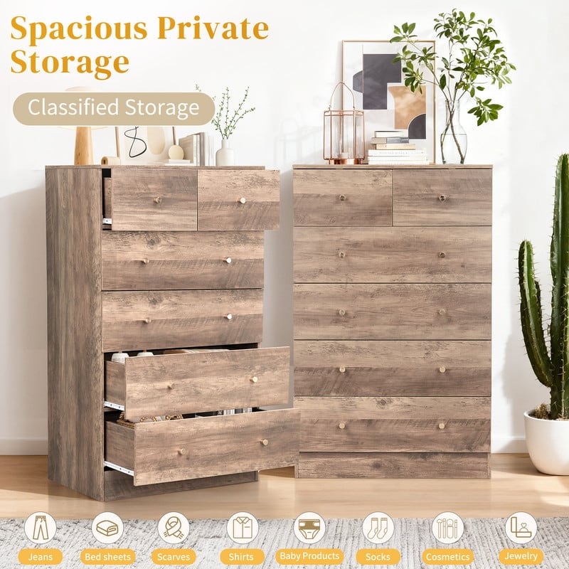 6-Drawer Large Dresser For Bedroom And Chest Of Drawers With Sturdy Construction Wood Storage Organizer For Closet