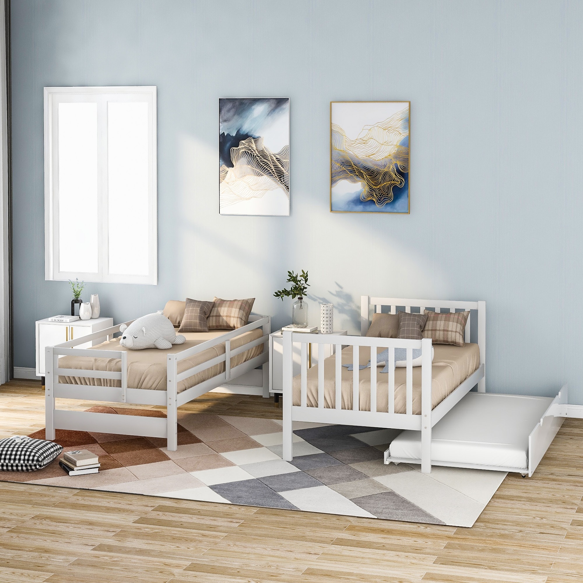 Twin over Twin/Full Bunk Bed with Twin Size Trundle