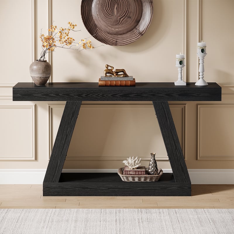 55 Inches Farmhouse Wood Console Sofa Table with Storage - 11.81" D x 55.12" W x 31.5" H