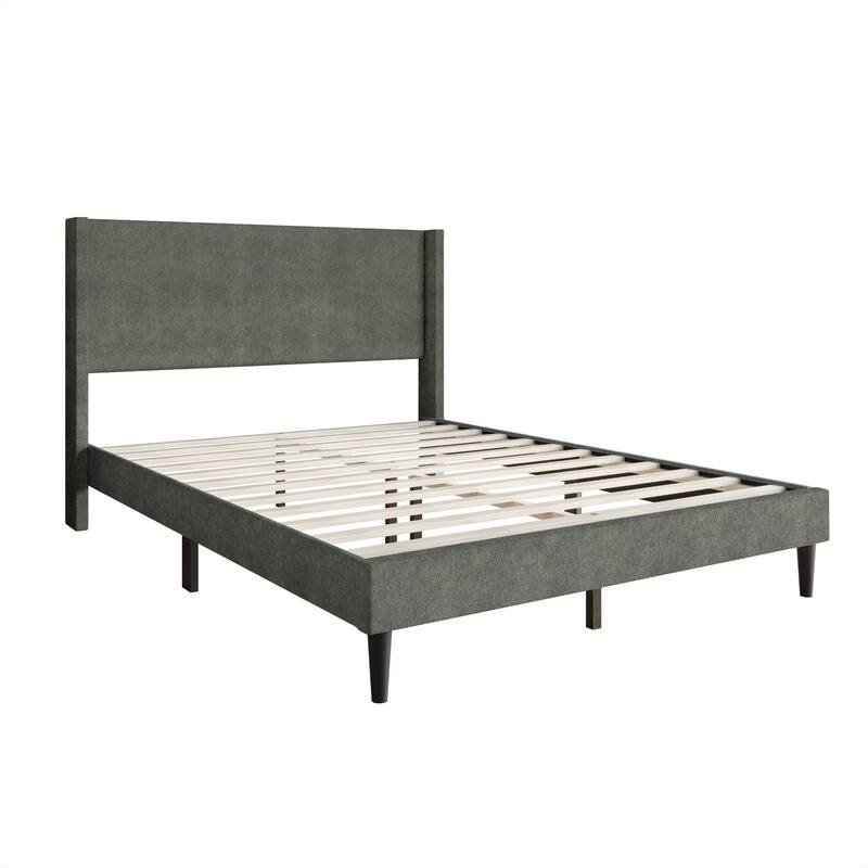 Clayfell Bangor Upholstered Wingback Platform Bed, Linen, No Box Spring Required
