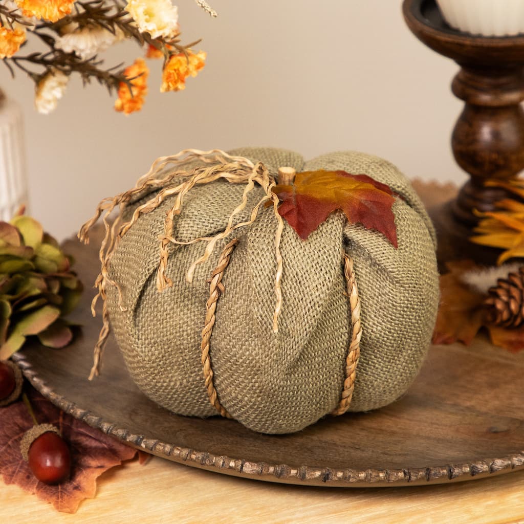 Burlap and Jute Fall Harvest Pumpkin Decoration - 6.75" - Beige