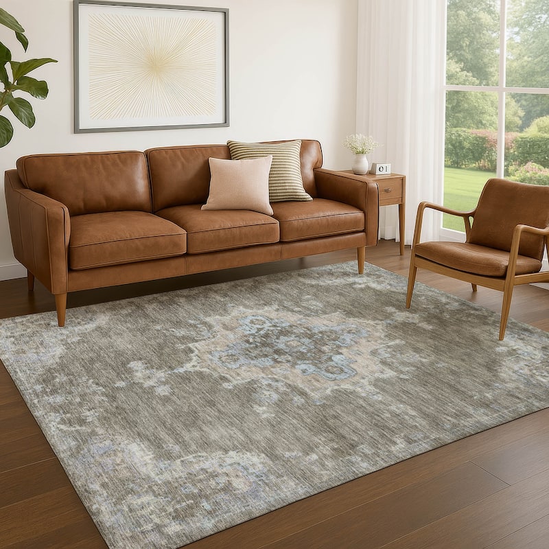 Machine Washable Indoor/ Outdoor Traditional Tabriz Chantille Rug