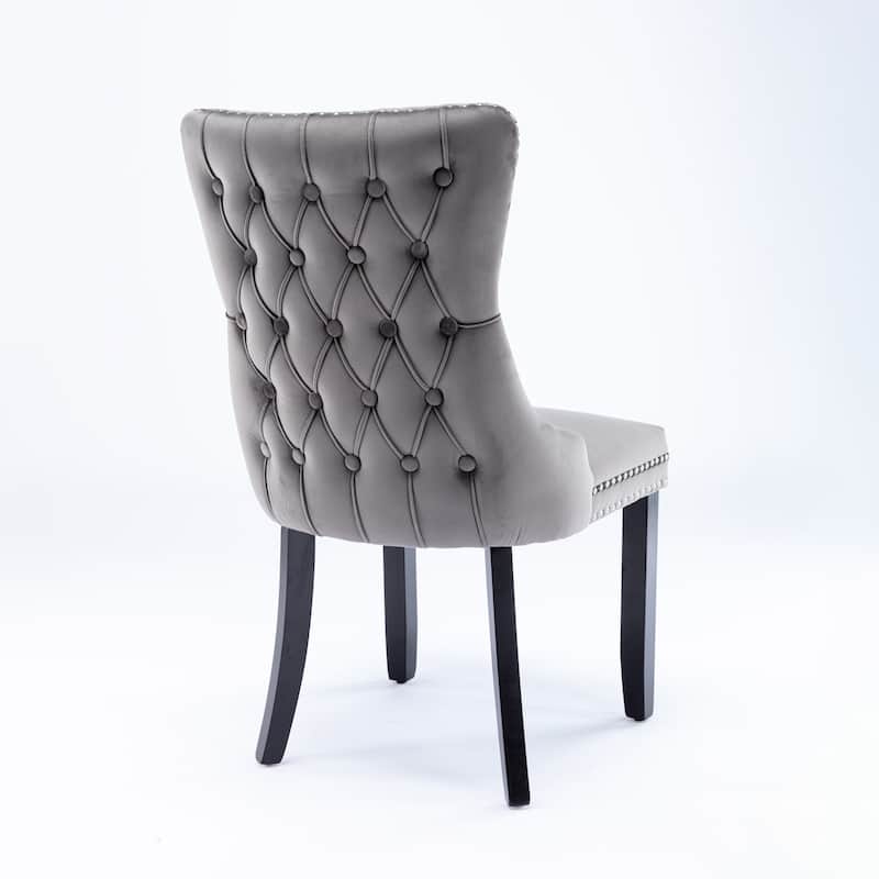 Upholstered Wing-Back Dining Chair with Backstitching Nailhead Trim and Solid Wood Legs,Set of 2