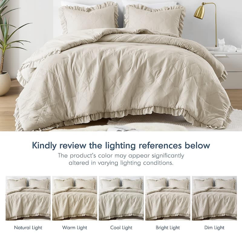 Chelsea Square Himari Diamond Quilted Ruffle Edge Comforter Set