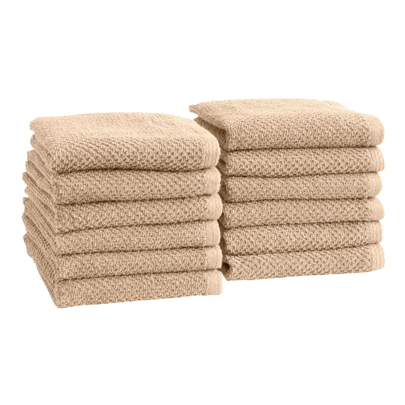 100% Cotton Acacia Collection Ultra Absorbant Popcorn Bath Towels - Washcloth (Pack of 12) - Taupe