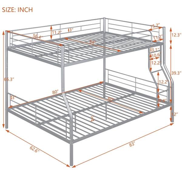 Full XL Over Queen Metal Bunk Bed , Contemporary Iron Frame with Chrome Finish