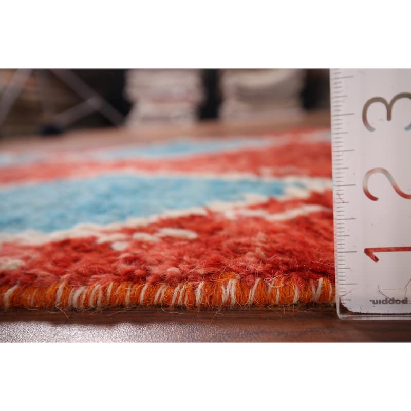 Orange & Blue Plush Moroccan Accent Rug Hand-Knotted Wool Carpet - 2'10" x 5'7"