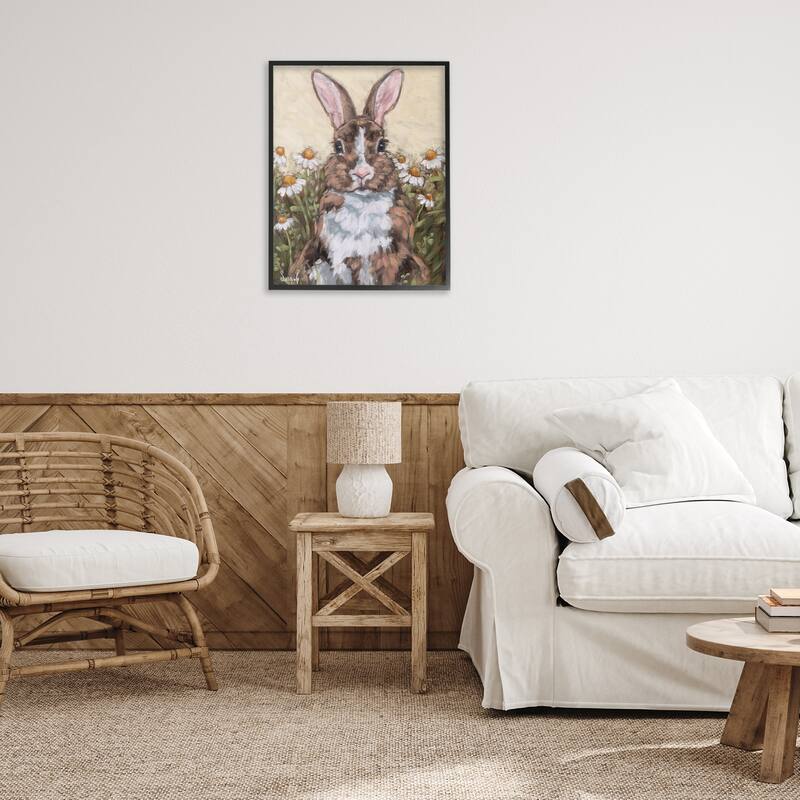 Stupell Rabbit Portrait with Daisies Framed Giclee Art Design By Sara G. Designs