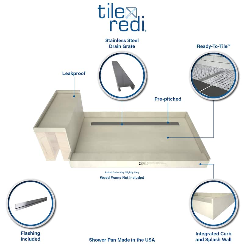 Tile Redi RT3248LRB32KIT Base'N Bench 60" x 32" Rectangular Shower