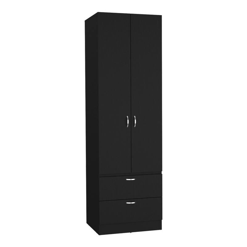 19.5" Modern Double-door Armoire with Hanging Rod, 2 Drawers and 1 Shelf for Bedroom