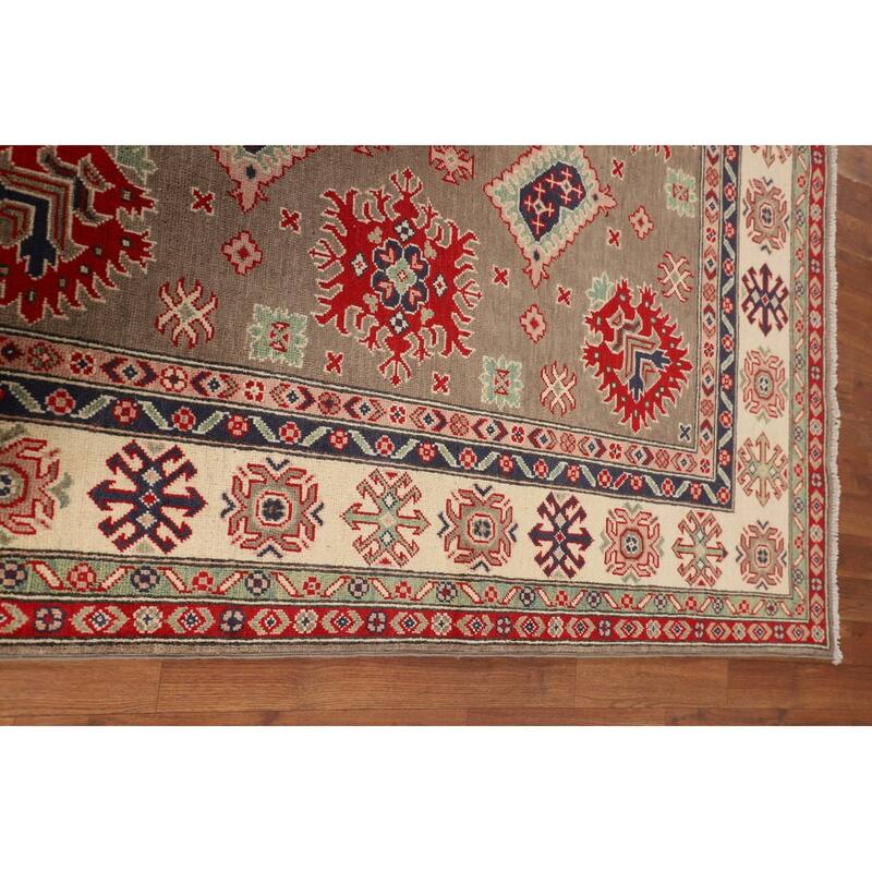 Geometric Kazak Oriental Square Area Rug Hand-Knotted Wool Carpet - 6'8" x 6'6"