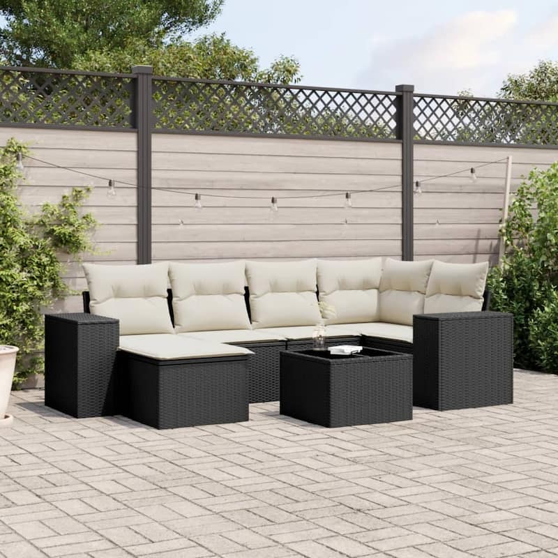 vidaXL Garden Sofa Set Black and Cream White - 24.4 x 32.7 x 27.2