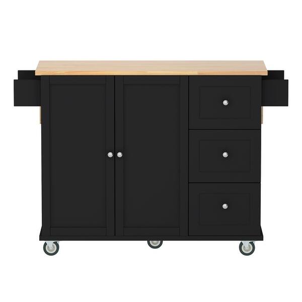 Kitchen Island with Solid Wood Top and Locking Wheels Bed Bath