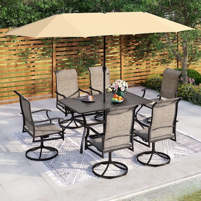 MAISON ARTS 7 Pieces Outdoor Patio Dining Set with Umbrella-hole Table and Textilene Dining Chairs