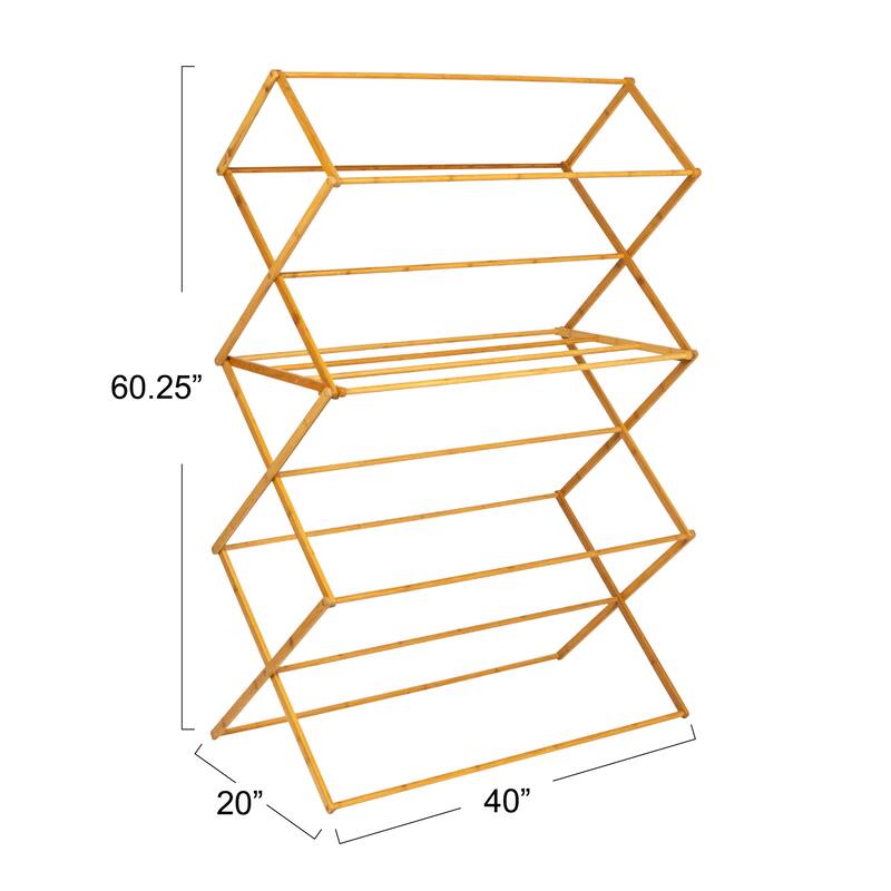Household Essentials Bamboo Folding Clothes Drying Rack with Sturdy Frame, Folds for Storage