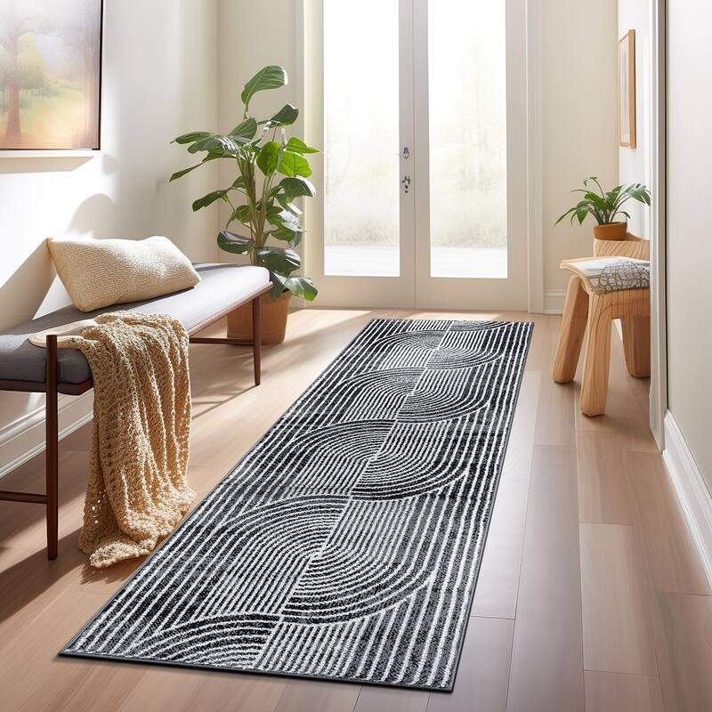 Contemporary Arch Knot Design Area Rug - 2' x 7' - Black - Runner
