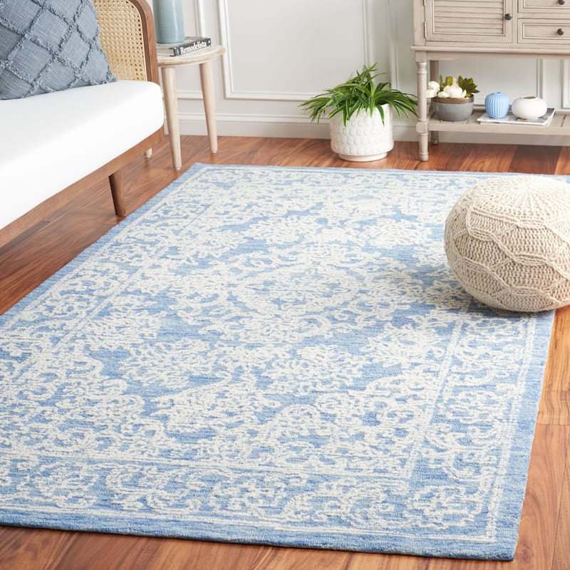 SAFAVIEH Handmade Ebony Oligerta Modern Wool Rug - 3' x 5' - Ivory/Blue
