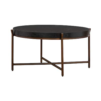 HomeRoots 32" Black And Brown Solid Wood And Metal Round Coffee Table - 32