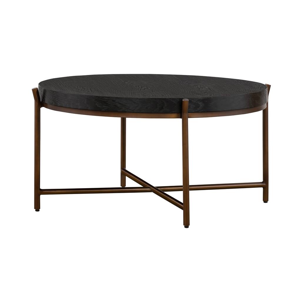 HomeRoots 32" Black And Brown Solid Wood And Metal Round Coffee Table - 32