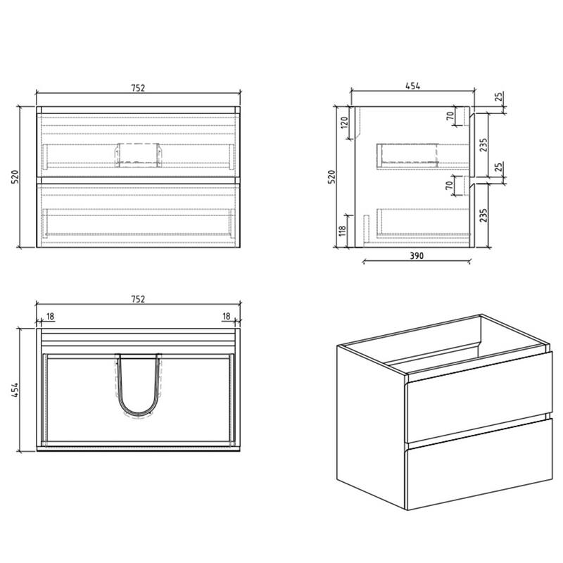 Floating Bathroom Vanity with Black Solid Surface Top