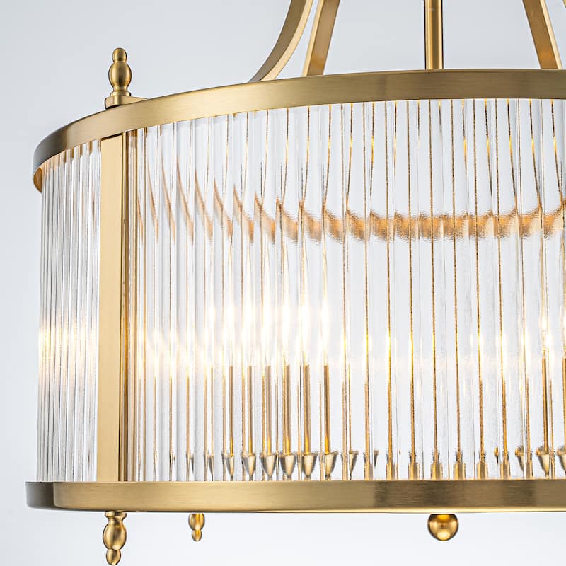 Modern Glam 5-Light Clear Ribbed Glass Drum Chandelier for Dining and Living Room - Gold