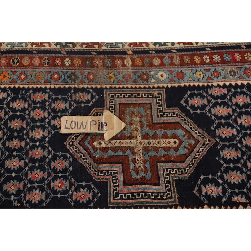 Pre-1900 Antique Kazak Vegetable Dye Foyer Rug Handmade Wool Carpet - 3'10" x 5'5"