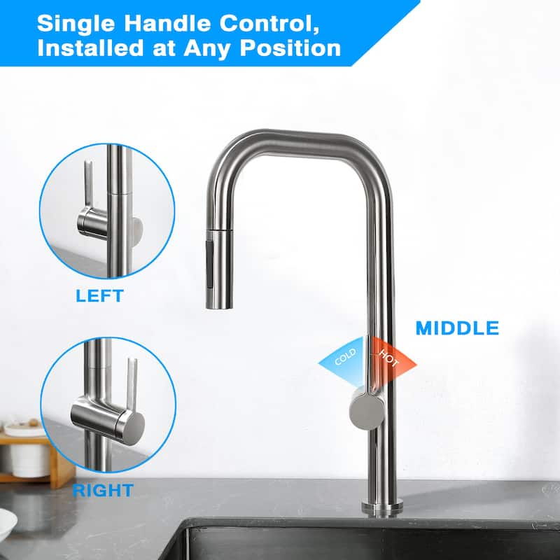 Single Handle Pull Down Sprayer Kitchen Faucet with Brushed Nickel
