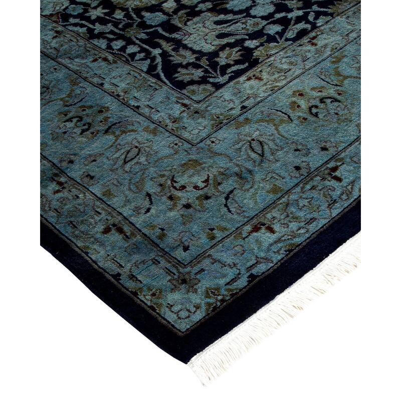 Overton Hand Knotted Wool Vintage Inspired Modern Contemporary Overdyed Blue Square Area Rug - 6' 2" x 6' 2"