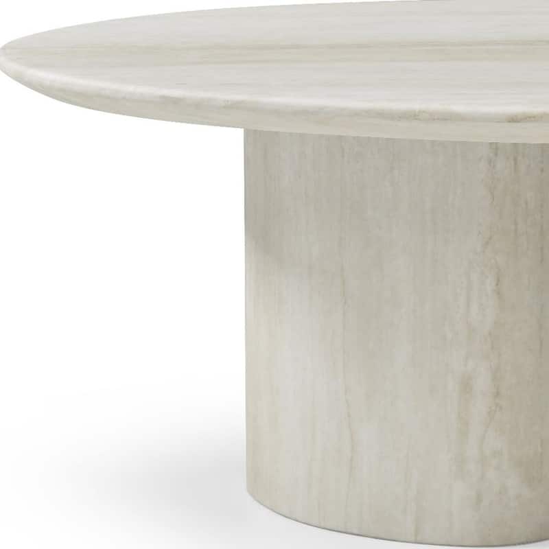 HomeRoots 17" Beige Marble Oval Pedestal End Table - 32.00 in. x 17.00 in. x 24.00 in.