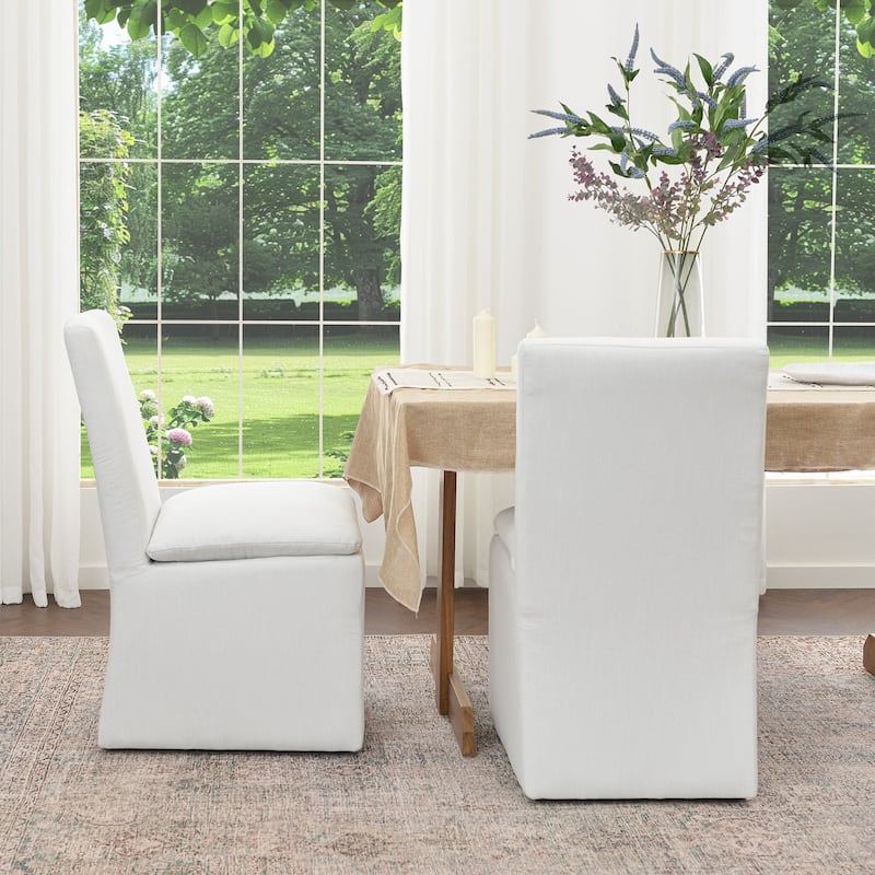 KINWELL 21" Performance Fabric Upholstered Dining Side Chair with Casters (Set of 2)