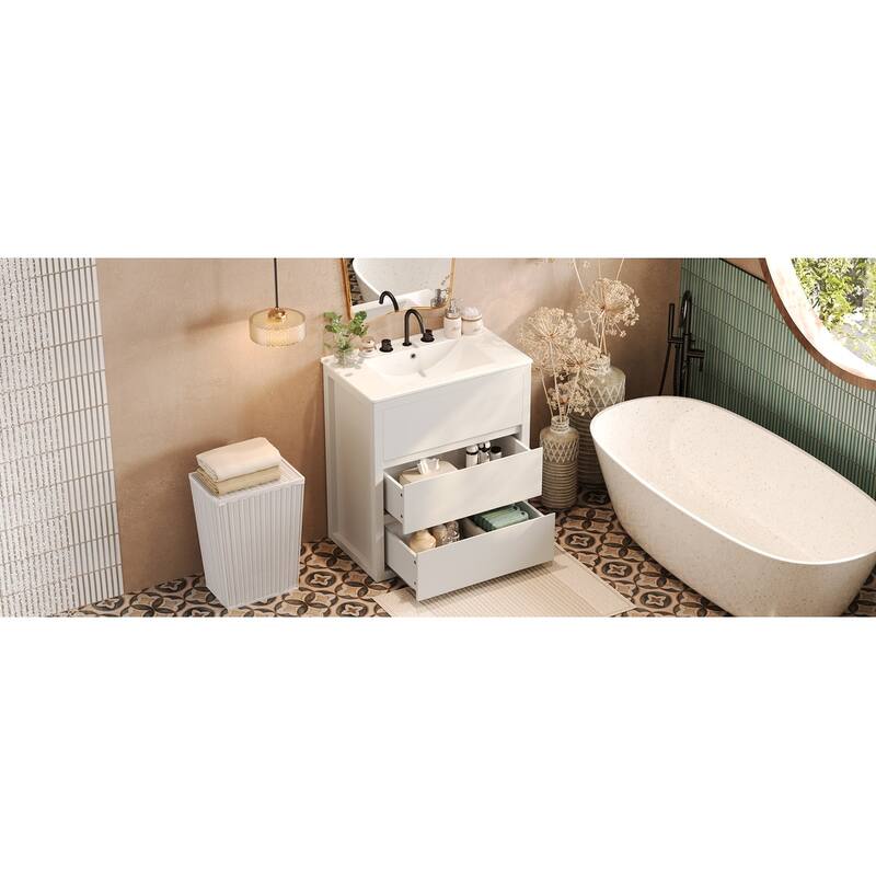 30" Vanity with Sink and 2 Full-Extension Drawers,Freestanding Vanity with 45°,Soft Close Undermount Drawer Slides
