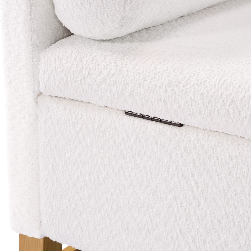 Christopher Knight Home - Tommy Boucle Upholstered Storage Ottoman with Solid Wood Legs and Pillows