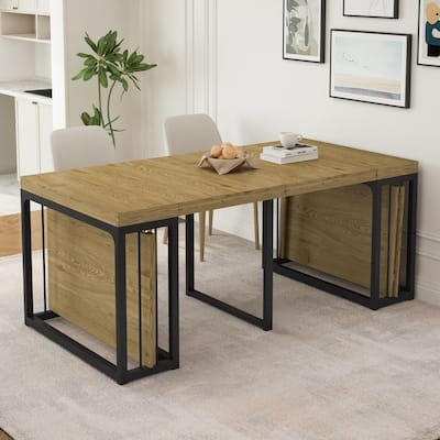 23.62" - 118" Stretching Length, Modern Extendable Dining Table,Seats 2-10 People,,Space-Saving Wood Dining Table for Kitchen