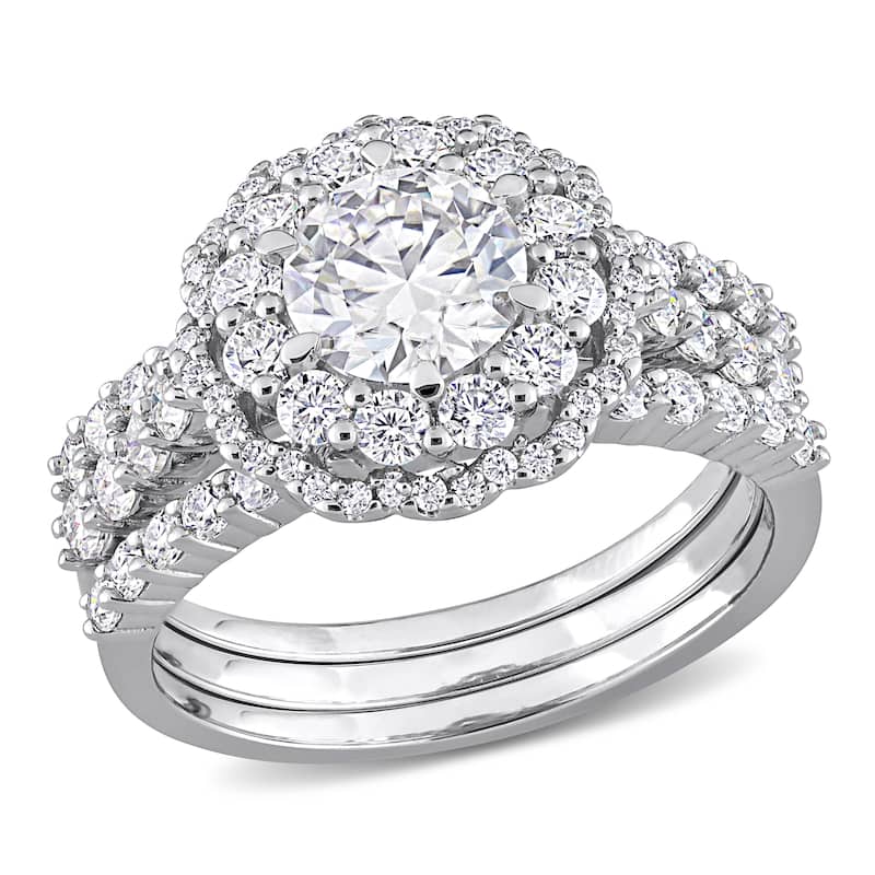 Miadora 2ct DEW Moissanite Double Halo Floral Bridal Ring Set in Sterling Silver