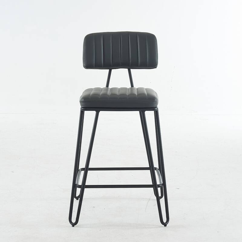 Industrial Style Bar Stools Set of 2, Faux Leather Bar Chairs with Metal Frame,Counter Height for Kitchen Island