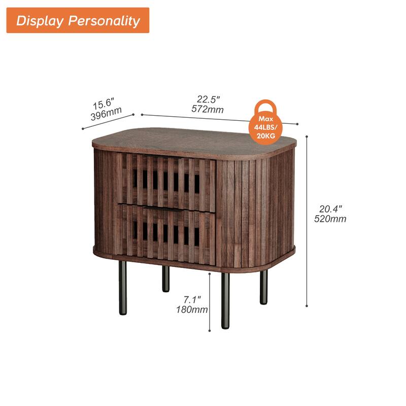 WAMPAT Fluted 2-Drawer Nightstand