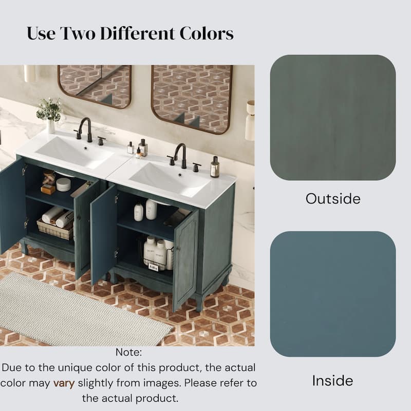30-Inch Vintage Bathroom Vanity, Rectangle Ceramic Sink, 2 Doors, Solid Wood Legs and Adjustable Shelves