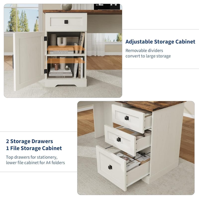 L Shaped Desk,Home Office Desk with File Drawers