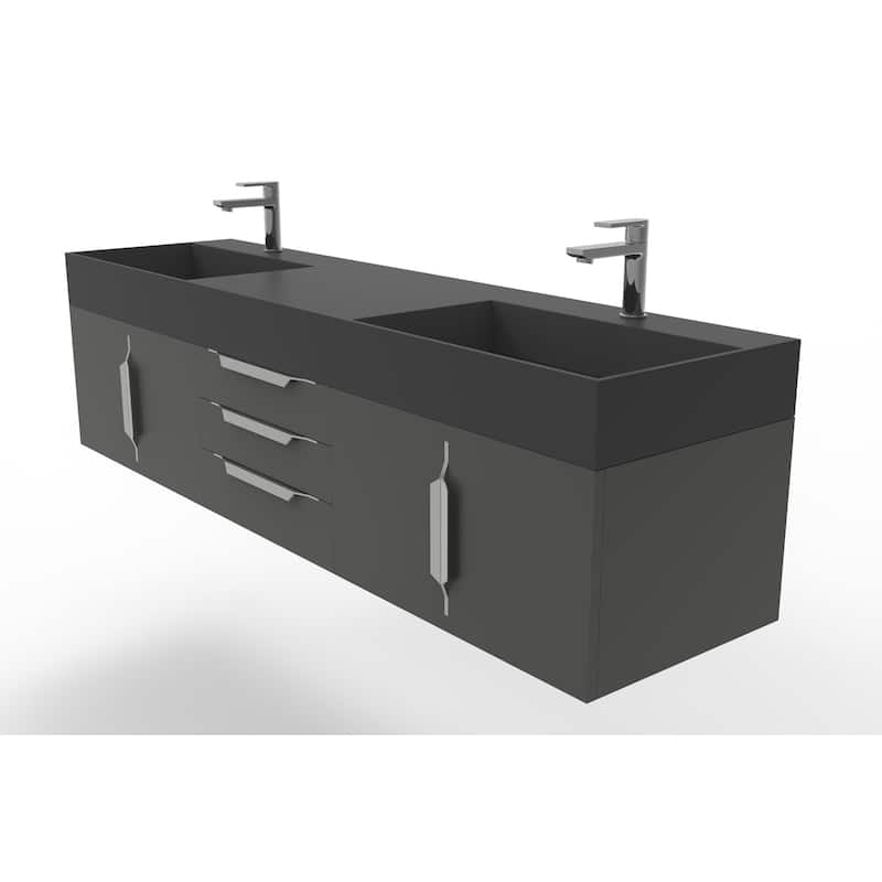 Amazon 72" Wall Mounted Bathroom Vanity Set w/ Black Top