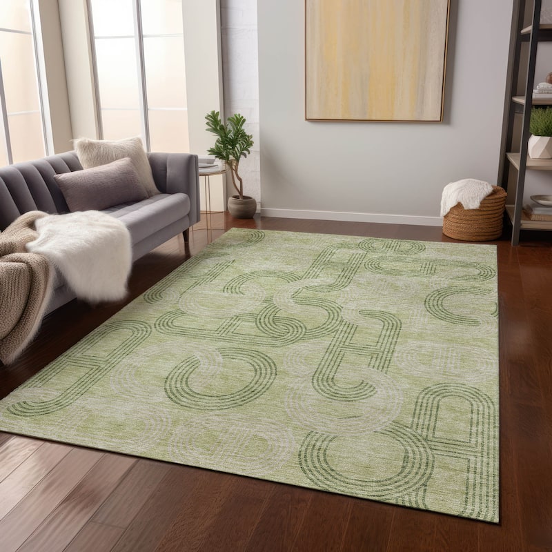 Machine Washable Indoor/ Outdoor Contemporary Geo Chantille Rug