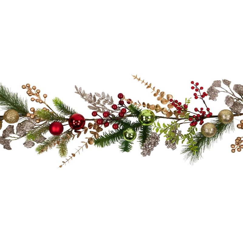 Ball Ornaments Glittered Artificial Christmas Garland - 5' x 10" - Unlit - 5' x 10"
