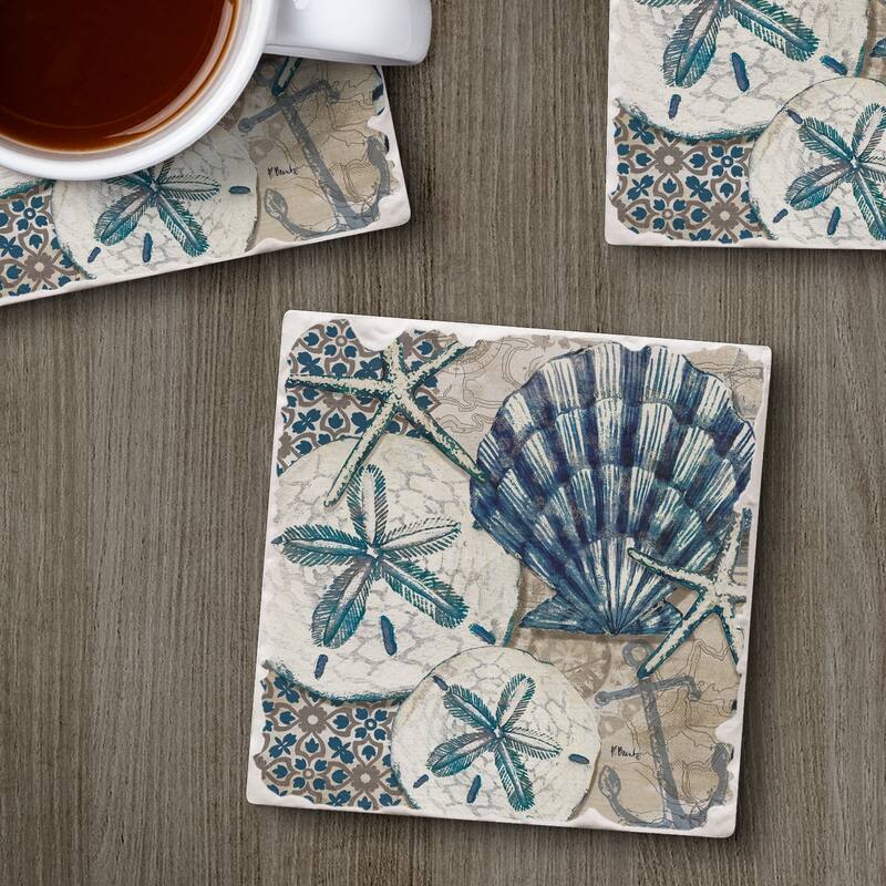 Counterart Absorbent Stone Coasters - Tide Pool Shells - Set of 4 - 4x4x1.202