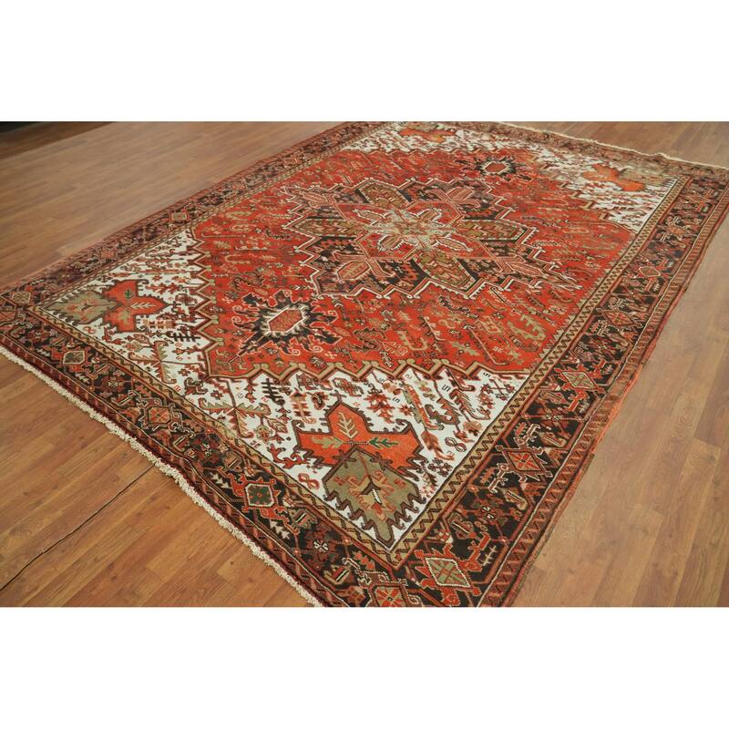 Hand Knotted Oriental 100% Wool Carpet Traditional Medallion Oranges & Rust Heriz Area Rug - 11' 3'' X 8' 4''